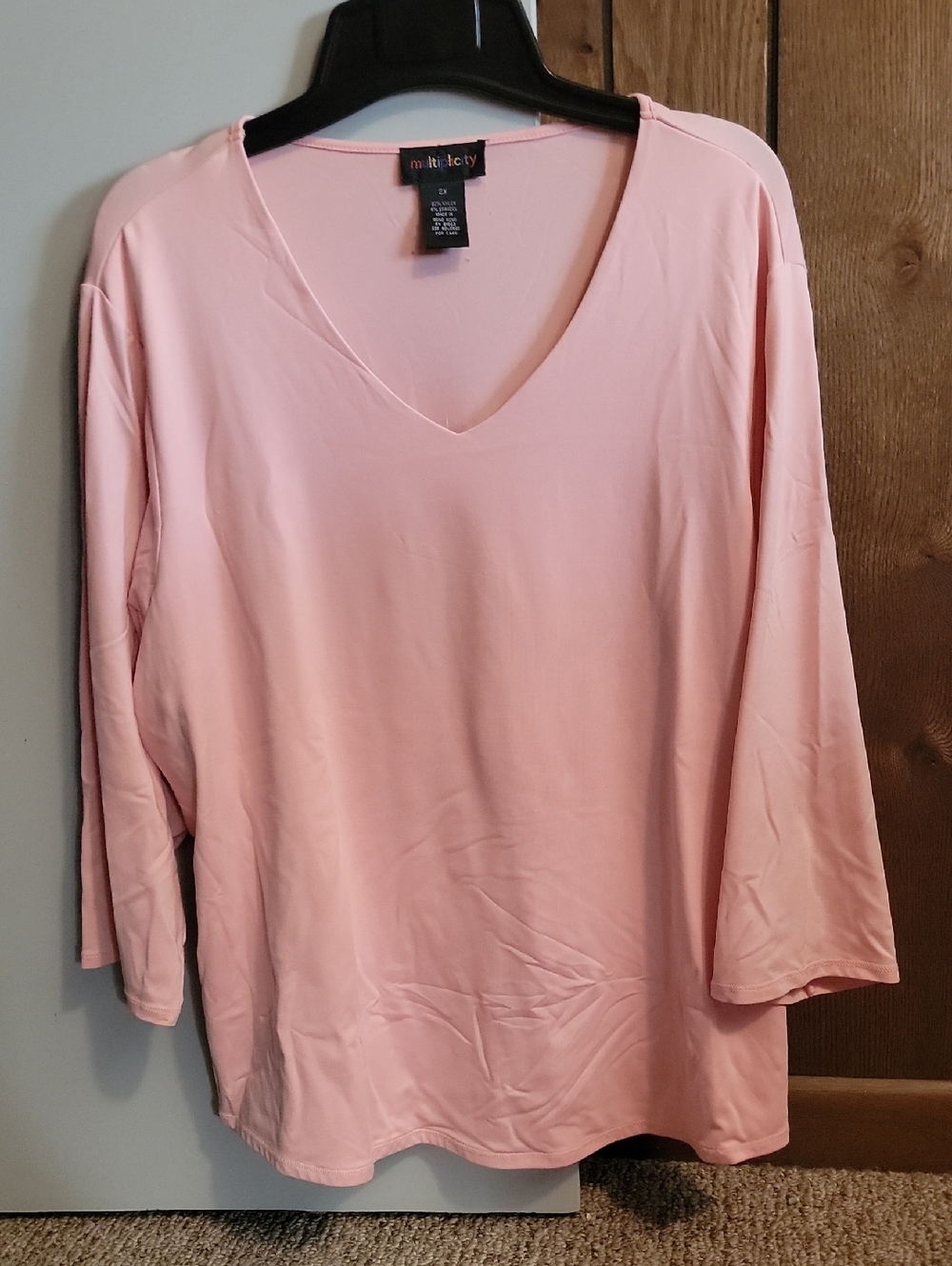 Soft Light Pink V-Neck Long Sleeve Top